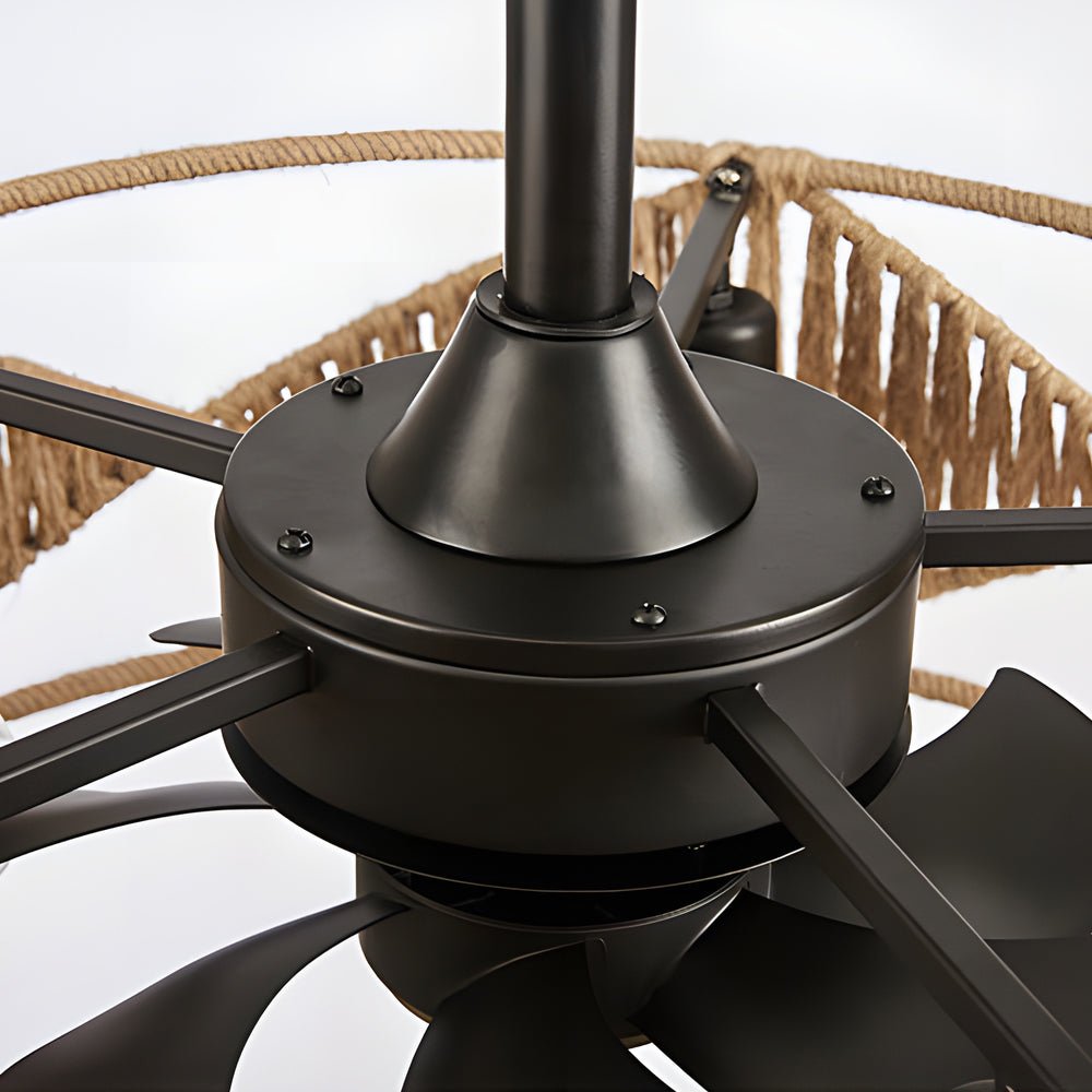 20 - in Hemp Rope - Woven Caged Ceiling Fan with Light and Remote, 6 - Speed