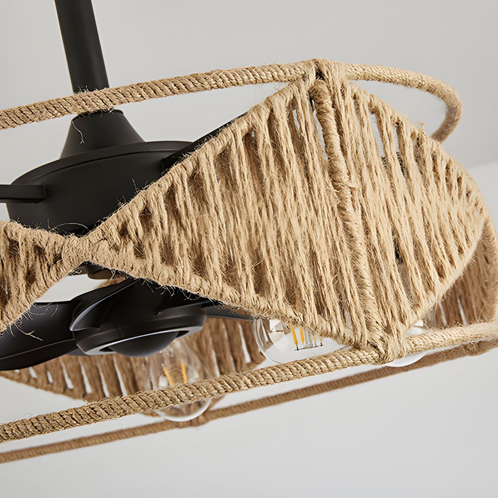20 - in Hemp Rope - Woven Caged Ceiling Fan with Light and Remote, 6 - Speed