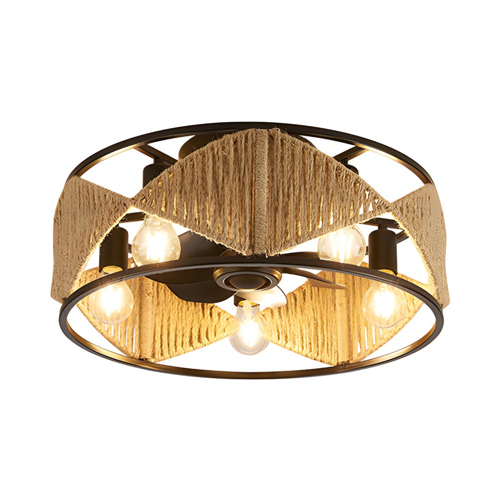 20 - in Hemp Rope - Woven Caged Ceiling Fan with Light and Remote, 6 - Speed