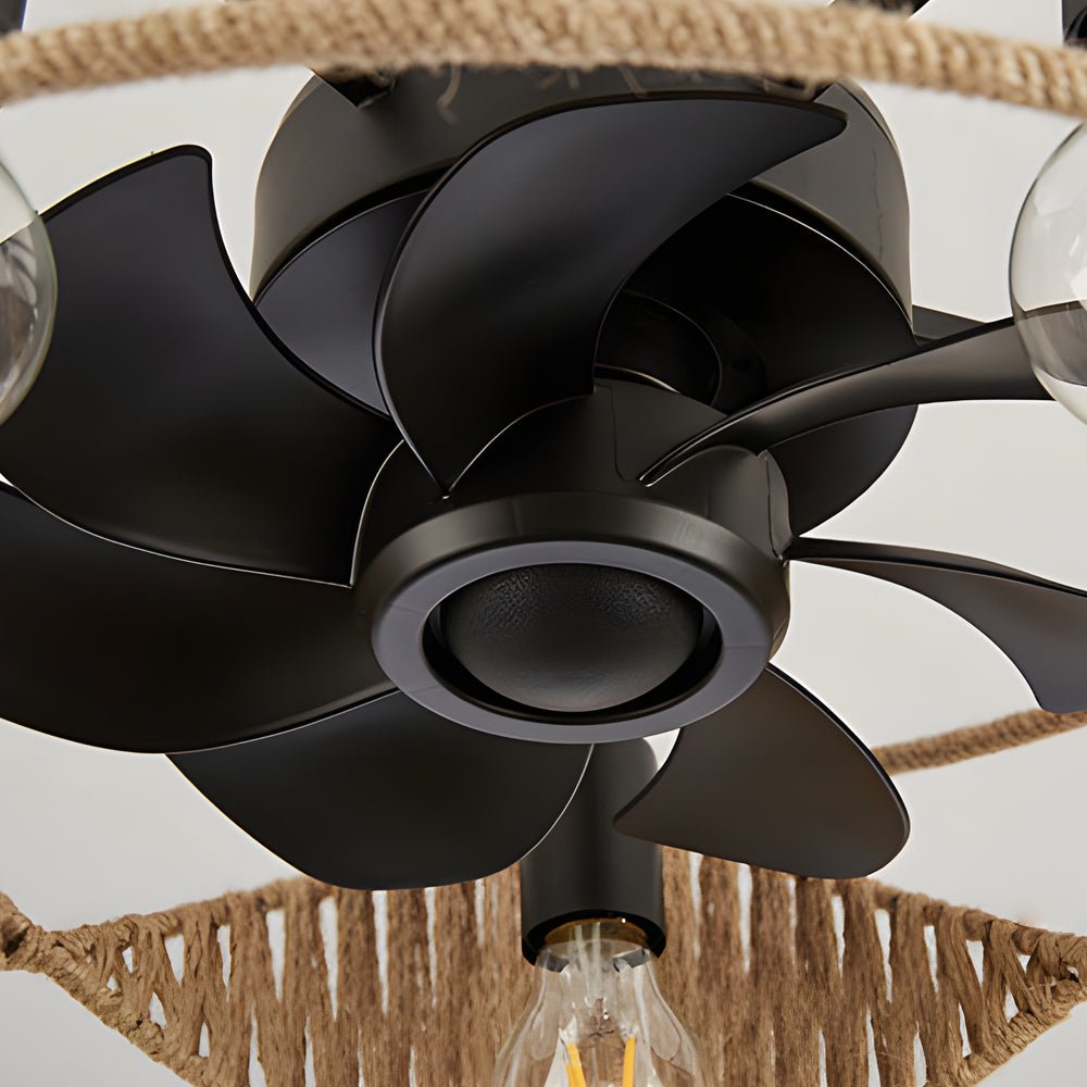 20 - in Hemp Rope - Woven Caged Ceiling Fan with Light and Remote, 6 - Speed