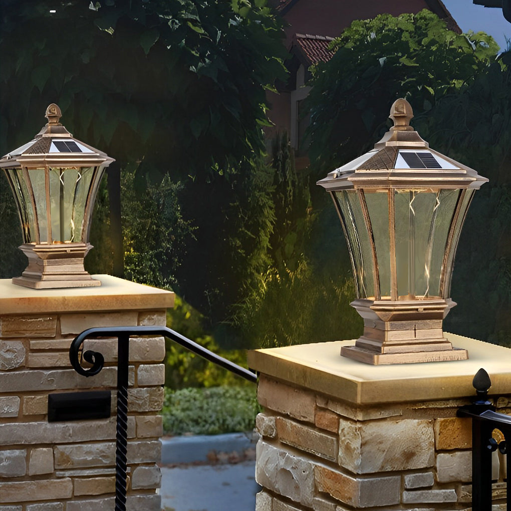 Vintage Waterproof LED Retro Solar Fence Post Lights With Remote Control