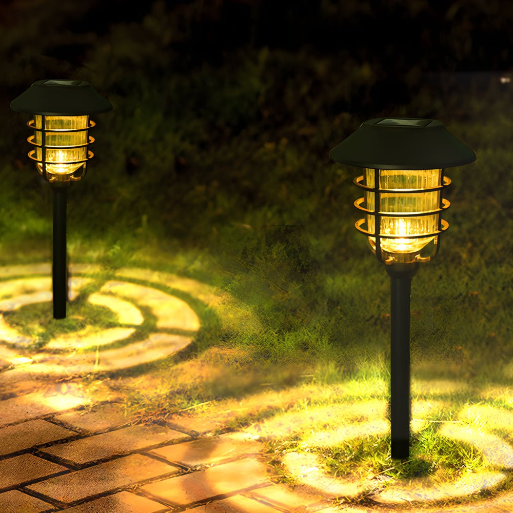 22.8 - inch Solar Pathway Lights with Hat Top and Wire - Circled Lampshade