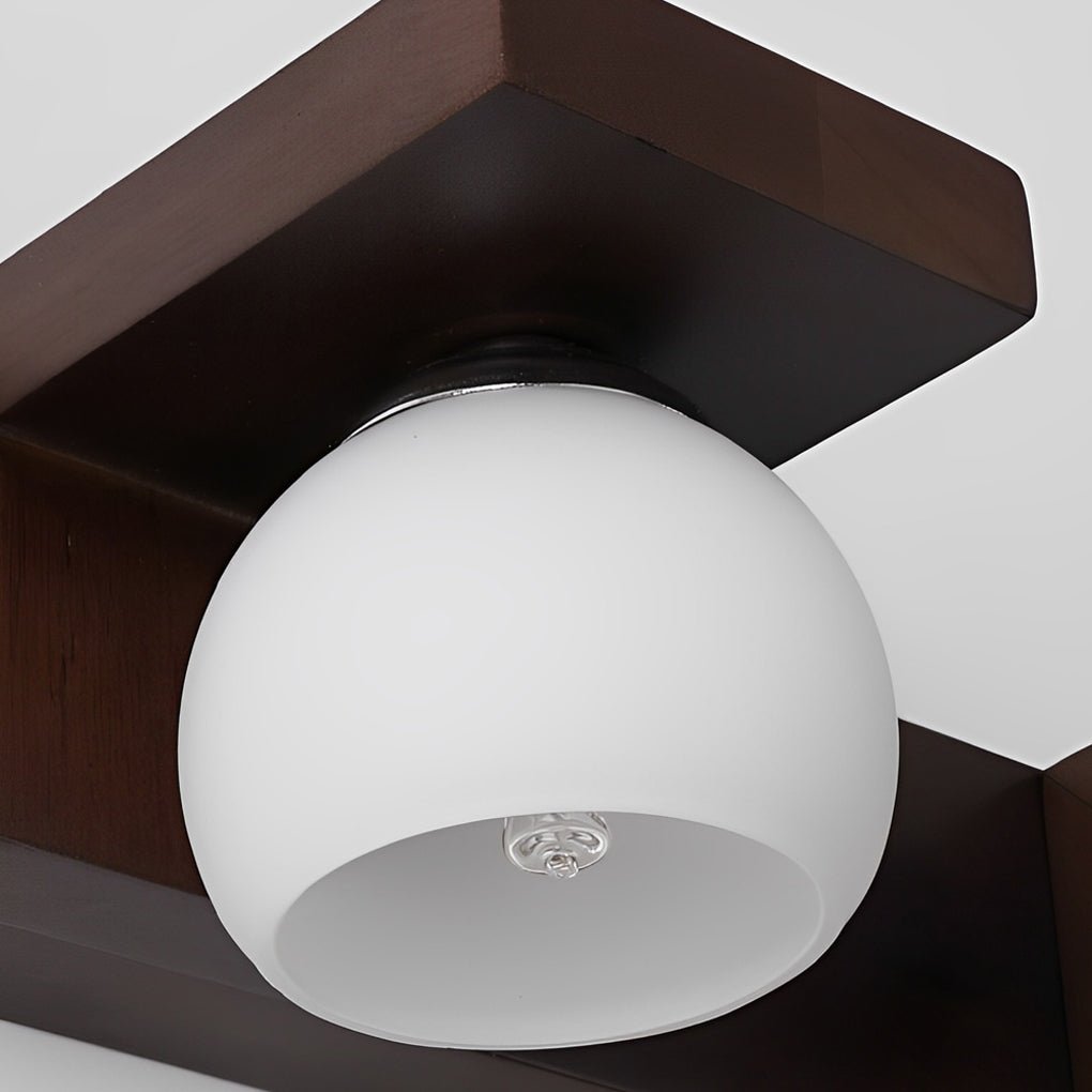 2/3 - Light Wood Bathroom Vanity Light with Adjustable Iron Spotlight and Fixed Glass Shades