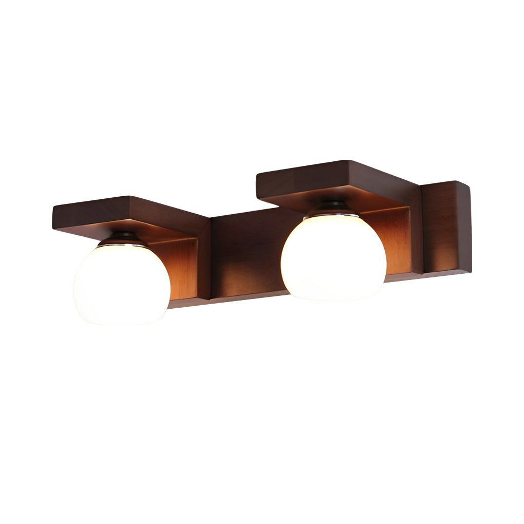 2/3 - Light Wood Bathroom Vanity Light with Adjustable Iron Spotlight and Fixed Glass Shades