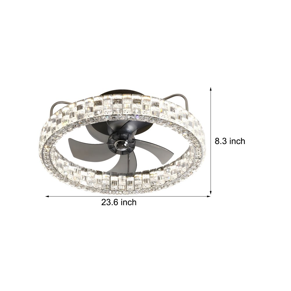 23.6 - in Crystal LED Lighting Semi - Enclosed Low Profile Ceiling Fan