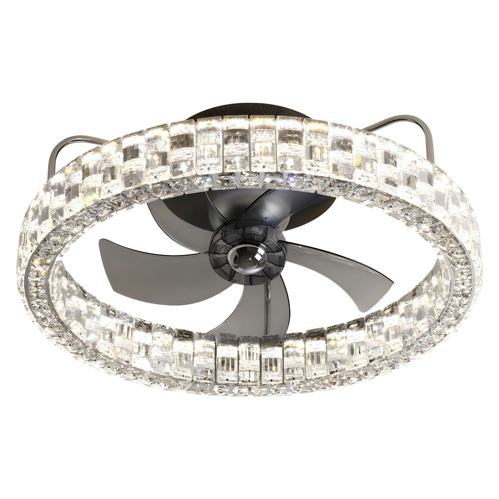 23.6 - in Crystal LED Lighting Semi - Enclosed Low Profile Ceiling Fan