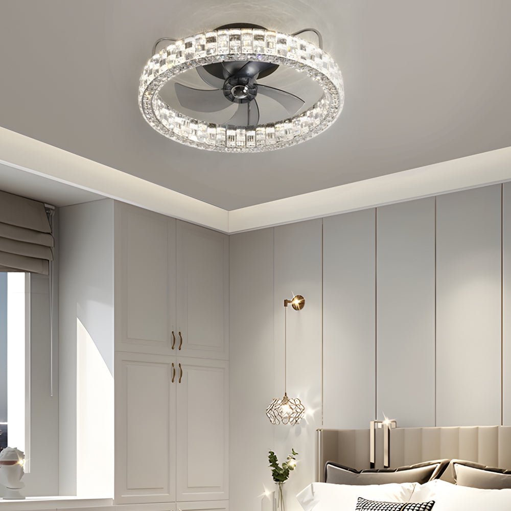 23.6 - in Crystal LED Lighting Semi - Enclosed Low Profile Ceiling Fan