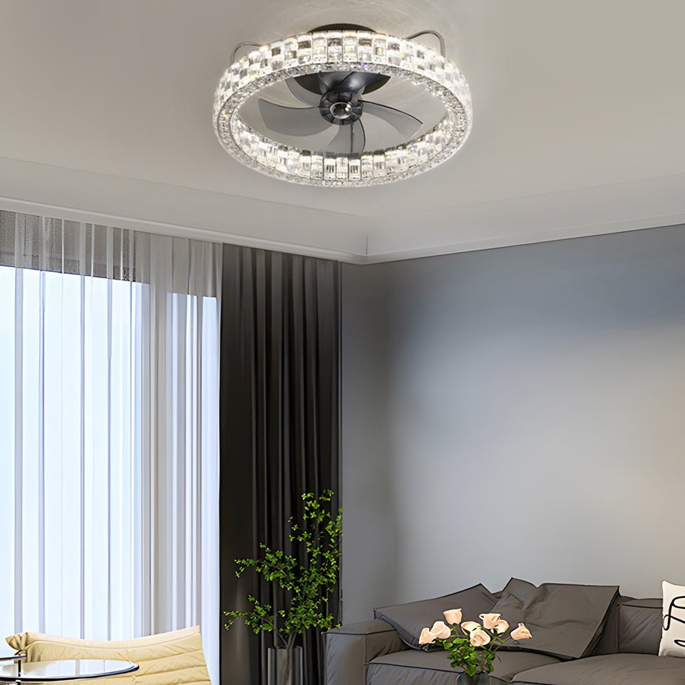 23.6 - in Crystal LED Lighting Semi - Enclosed Low Profile Ceiling Fan