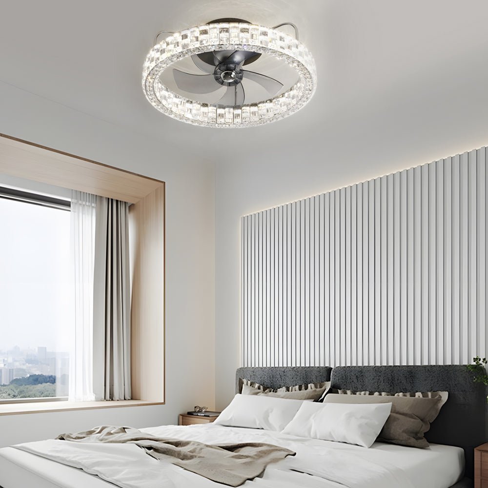 23.6 - in Crystal LED Lighting Semi - Enclosed Low Profile Ceiling Fan