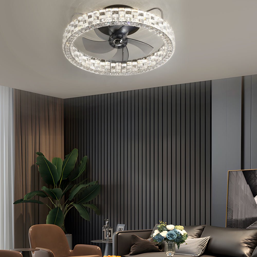 23.6 - in Crystal LED Lighting Semi - Enclosed Low Profile Ceiling Fan