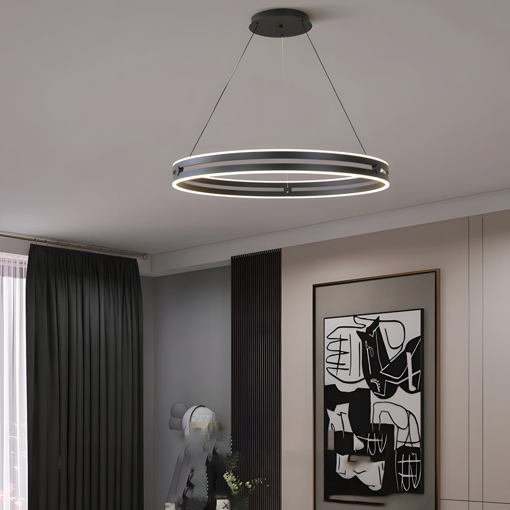 23.6 - in Double Wheel Chandelier Modern LED Pendant Light, Black/Gold/Brown