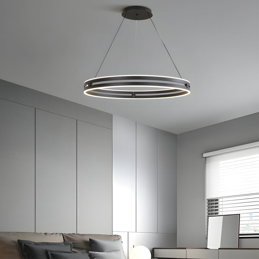 23.6 - in Double Wheel Chandelier Modern LED Pendant Light, Black/Gold/Brown
