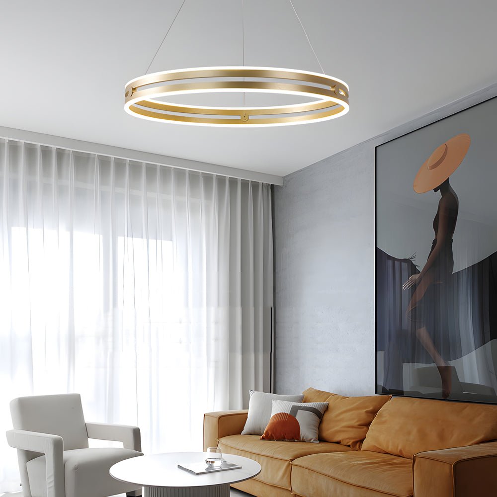 23.6 - in Double Wheel Chandelier Modern LED Pendant Light, Black/Gold/Brown