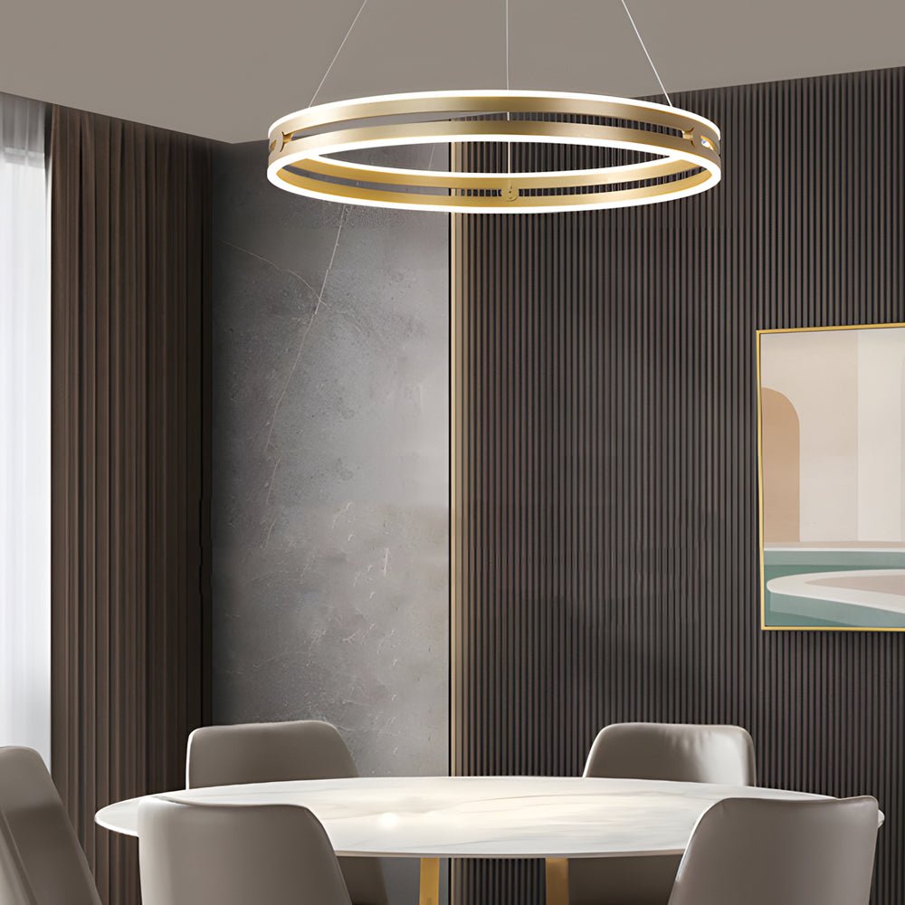 23.6 - in Double Wheel Chandelier Modern LED Pendant Light, Black/Gold/Brown