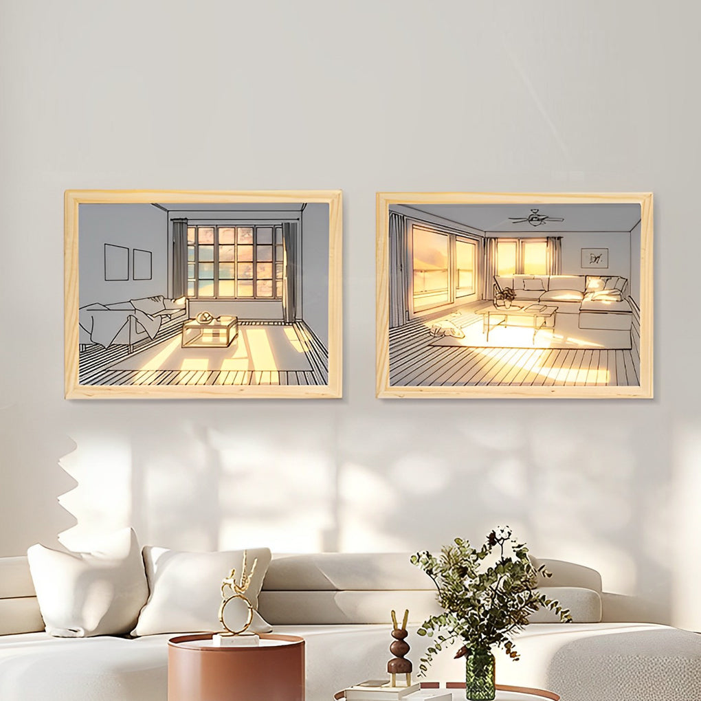 Wood Frame Ins Touch Control Dimmable LED Sunshine Painting Night Light - Dazuma