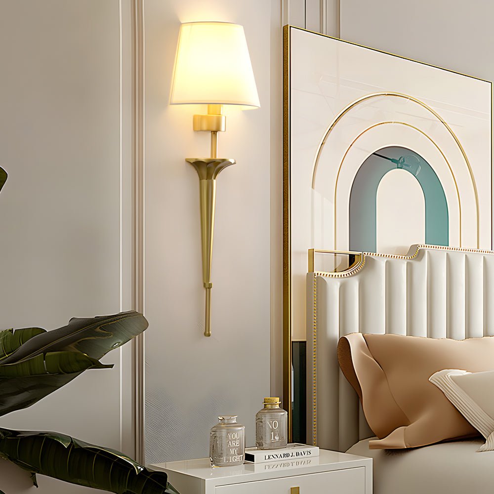 25.98 - In H. Gold/Black Copper 1 - Light American Wall Sconce with Fabric Shade