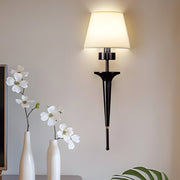 25.98 - In H. Gold/Black Copper 1 - Light American Wall Sconce with Fabric Shade