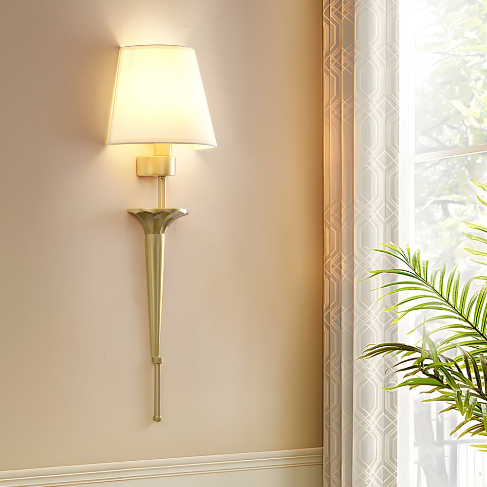 25.98 - In H. Gold/Black Copper 1 - Light American Wall Sconce with Fabric Shade