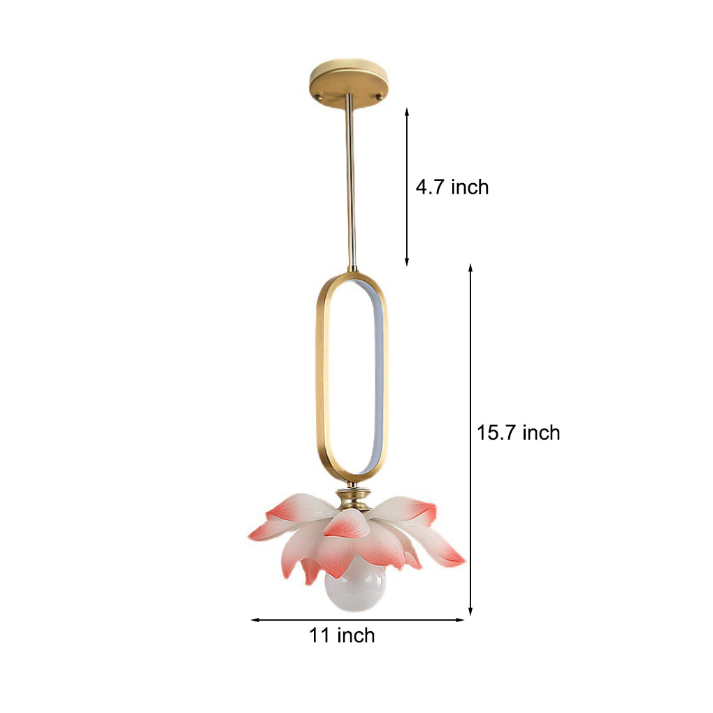 Creative Lotus Flowers Luminous Copper Oval Ring LED Modern Pendant Lights