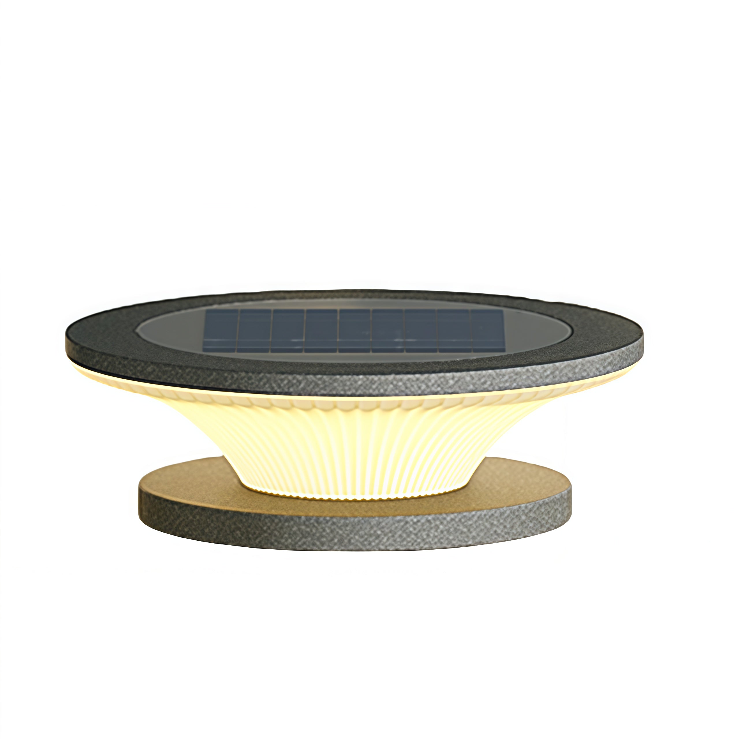 Multi-tiered outdoor light fixture with sleek black and gold finish on white background