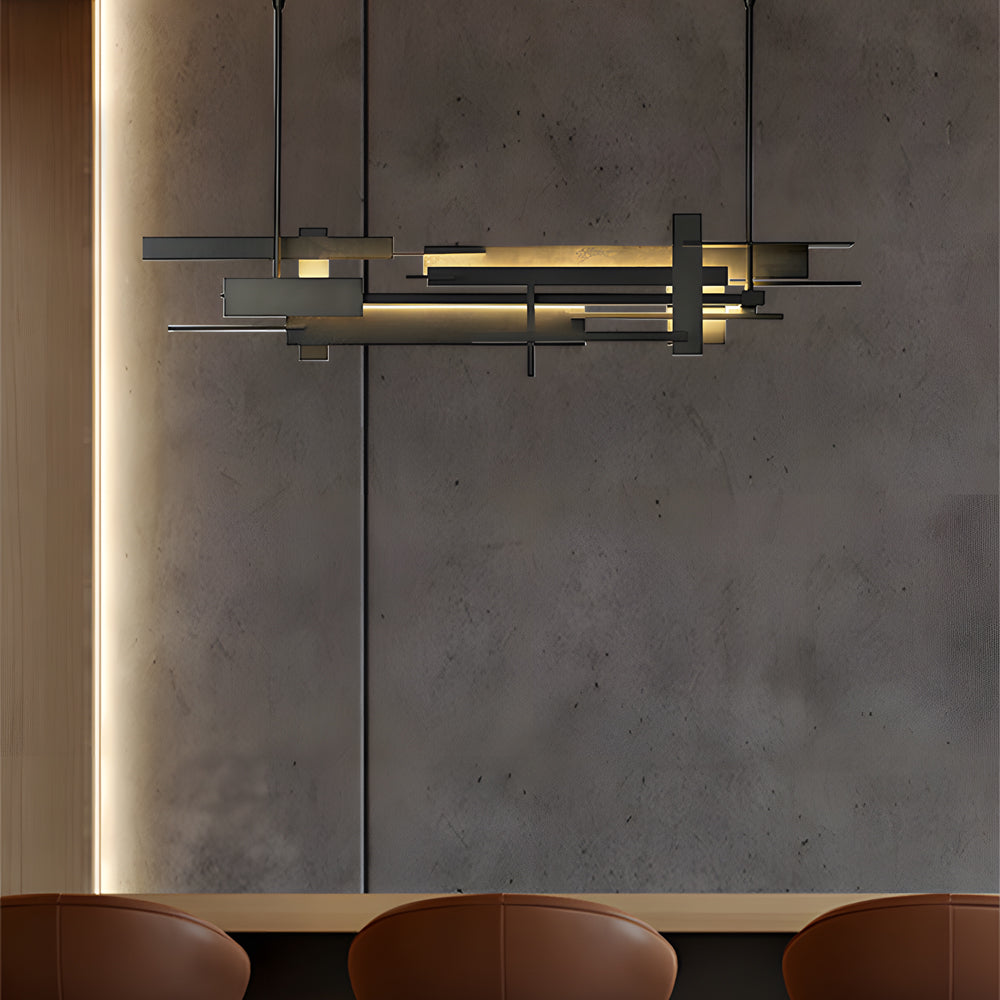 Long Irregular Metal Geometric Black Postmodern Dining Room Chandelier