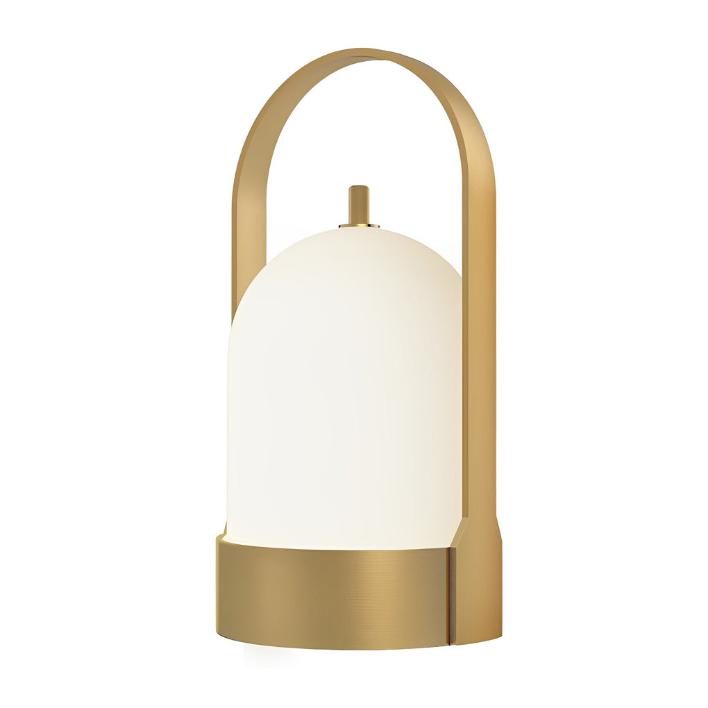 Electroplating Metal Portable Table Lamp With Arched Handle LED Touch Dimming Bedside Light