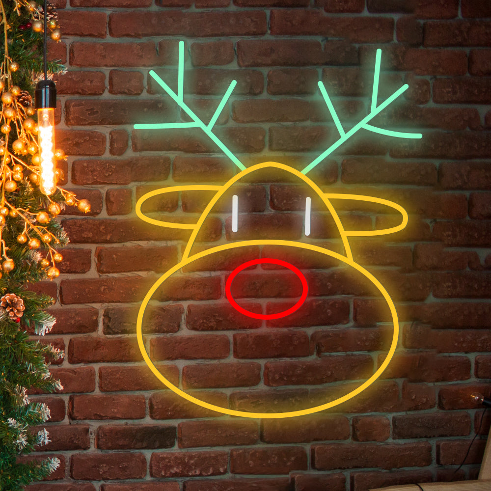 Reindeer Head Antlers LED Lighted Personalized Neon Signs with Dimmer - Dazuma