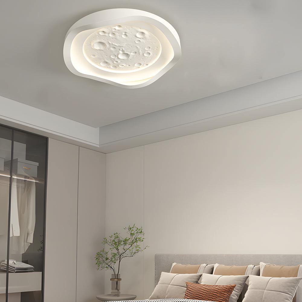 White Resin Lunar LED Flush Mount Wave Ceiling Light Round Ceiling Lamp Ceiling Lighting for Bedroom