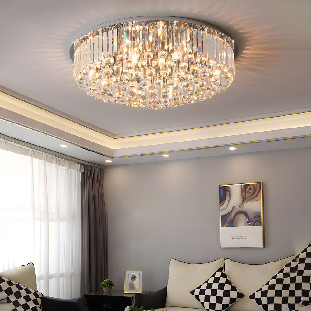 Round Light Luxury 3 Step Dimming Modern Crystal Ceiling Light Fixture - Dazuma