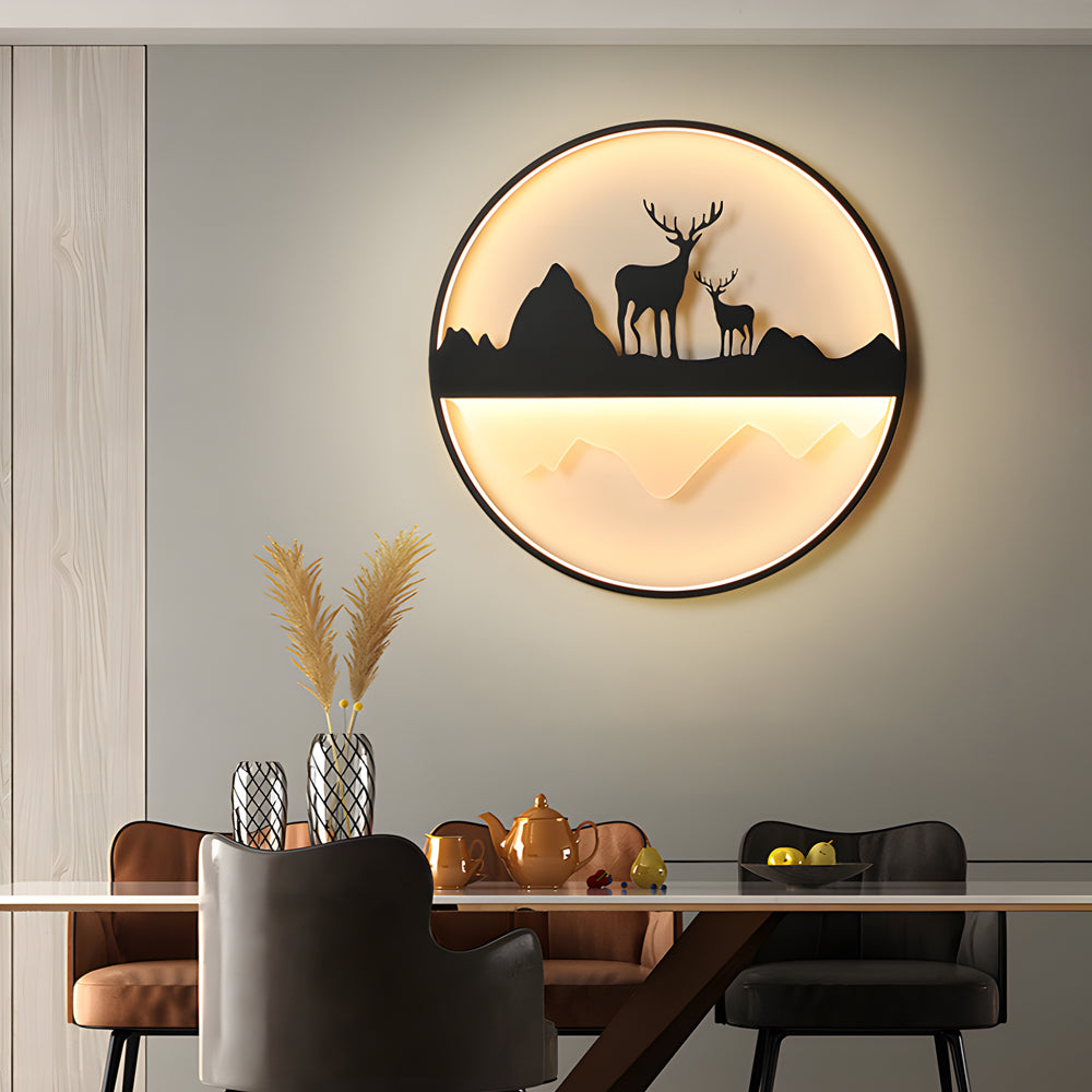 Round Mountain Scenery Silhouette Dimmable with Remote Outdoor Wall Lights