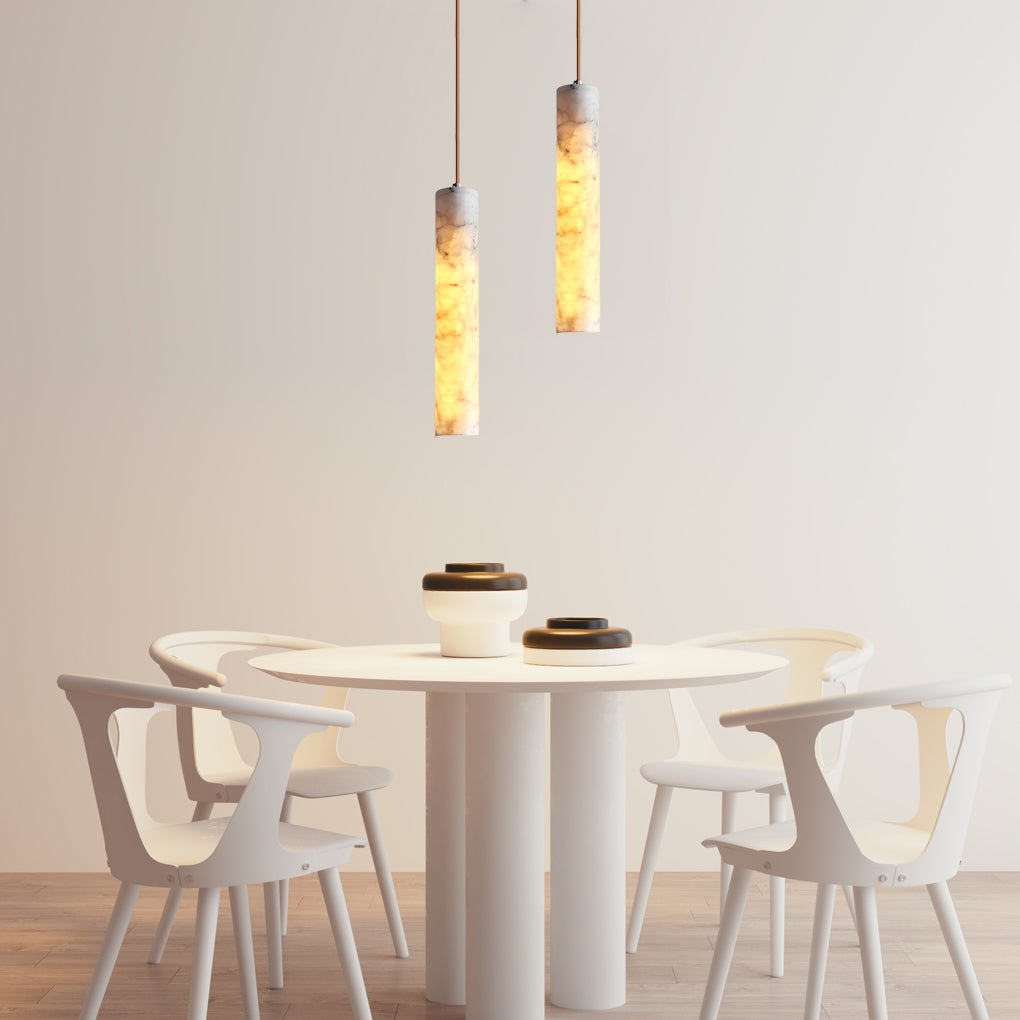 Elongated Cylindrical Marble Texture Minimalist Chandelier Pendant Lights