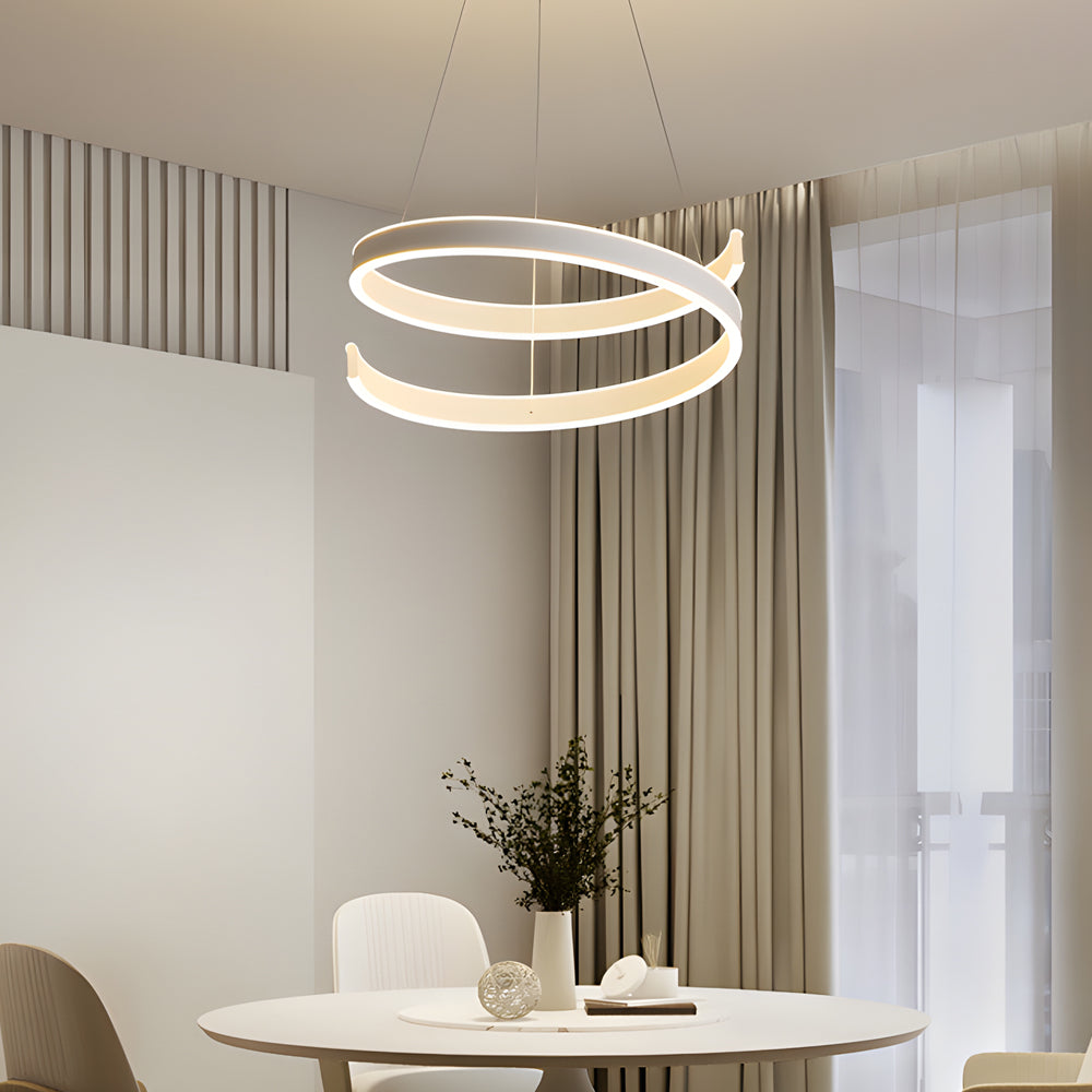 Matte White Twisted Chandelier Dimmable LED Ring Pendant Lamp