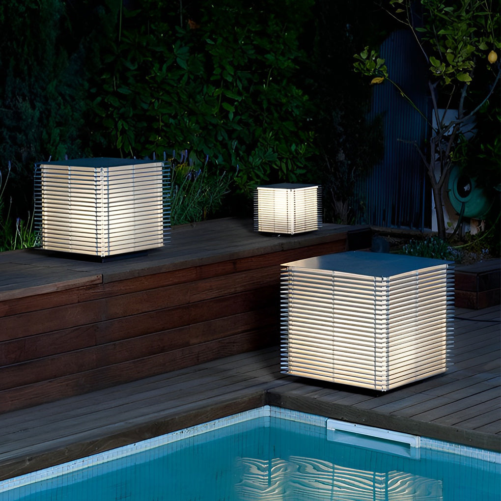 Square Grids Waterproof IP65 LED Black Modern Outdoor Lights Lawn Lamp
