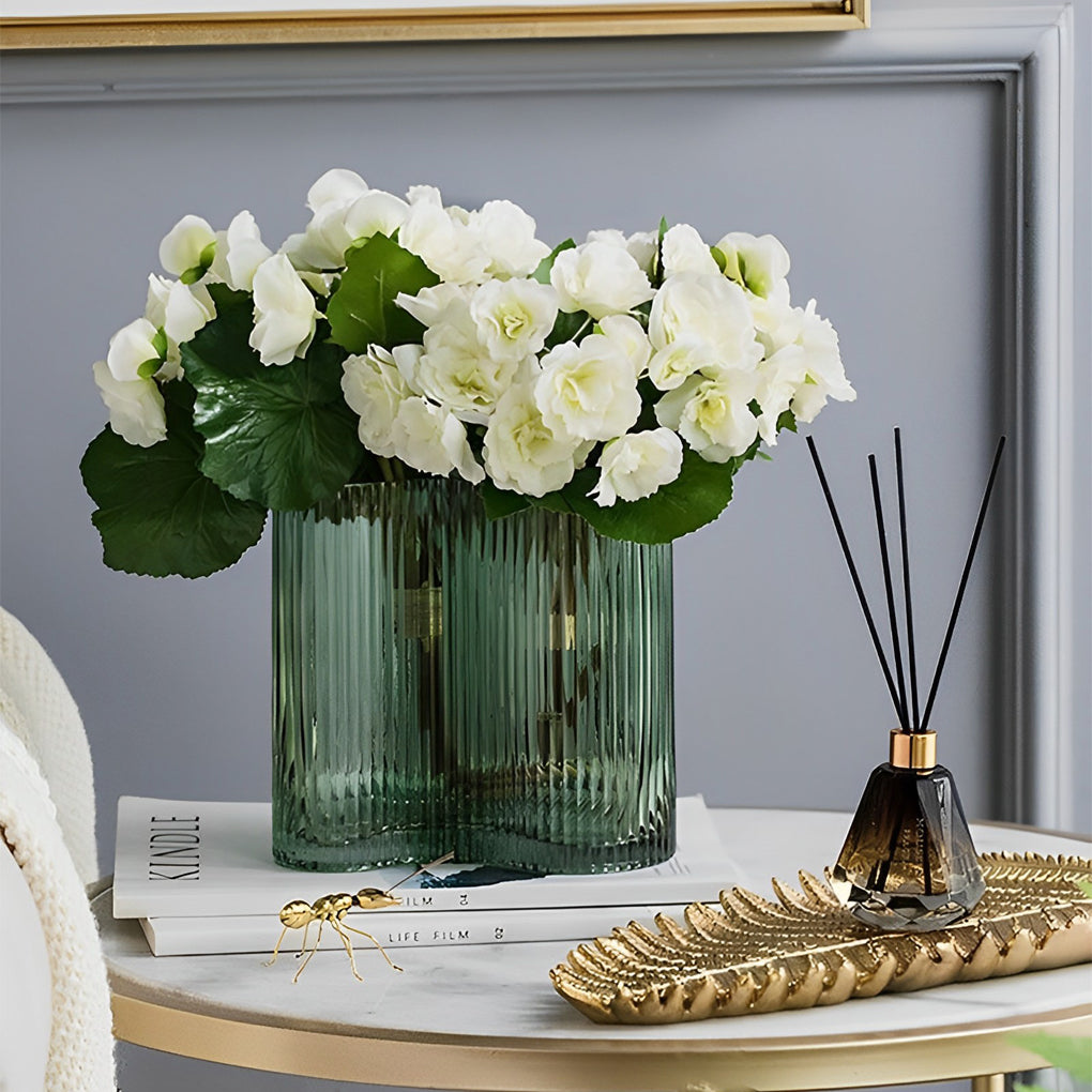 Nordic Modern Style Vertical Pattern Transparent Green Glass Flower Vases