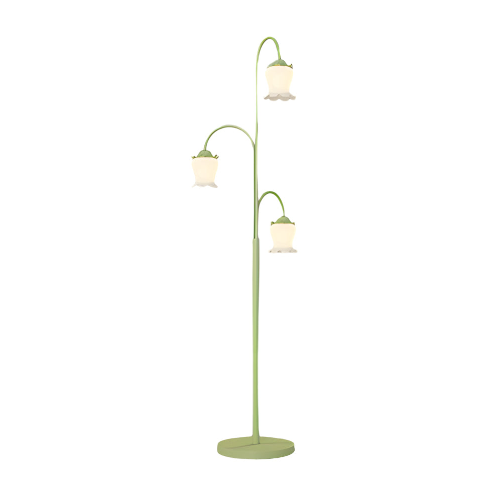 3 Flowers Pastoral Three Step Dimming Green Modern Floor Lamp Standing Lamp