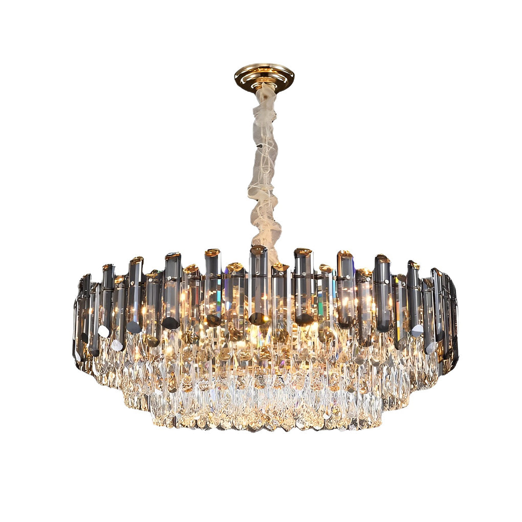 Round Oval Multi layer Crystal Electroplating Metal Modern Chandelier