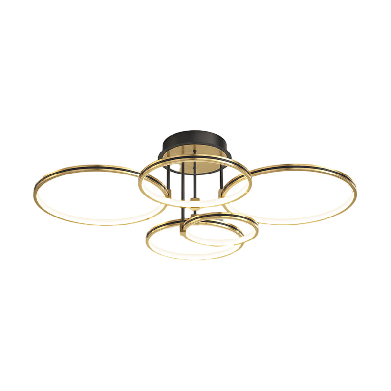 3/5/6 Rings Three Step Dimming Gold Modern Ceiling Lights with Leather