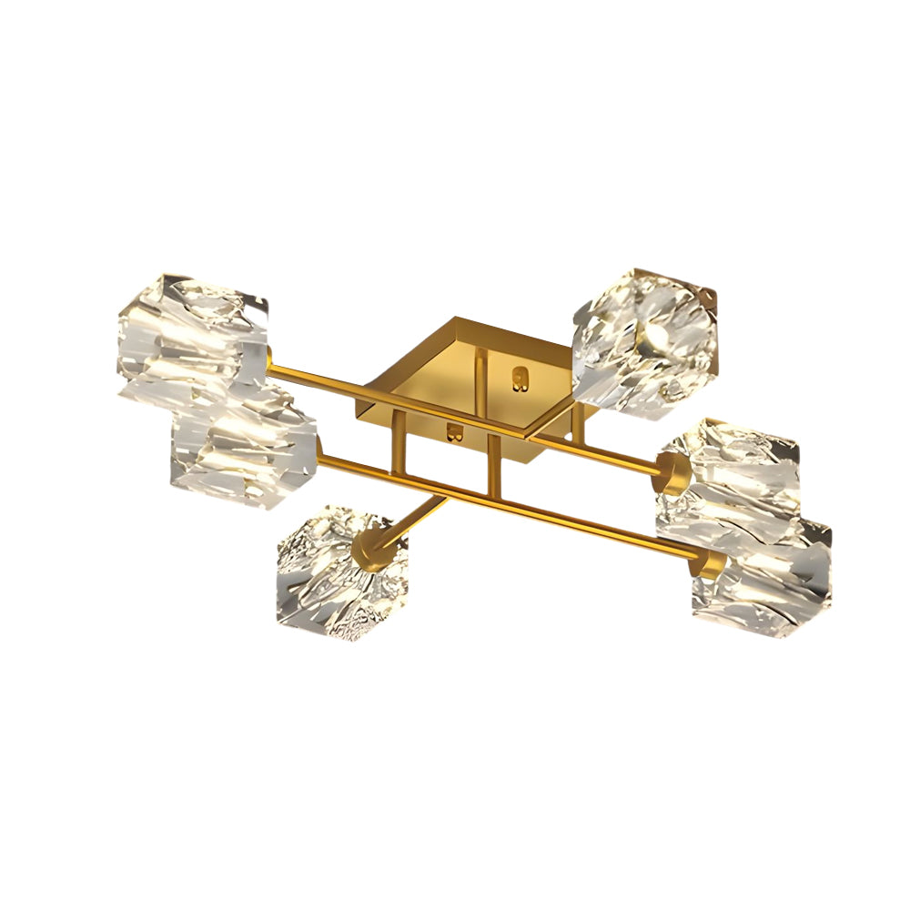 Modern Copper Crystal Cube Semi-Flush Mount Light Fixture, 4/6/8-Light