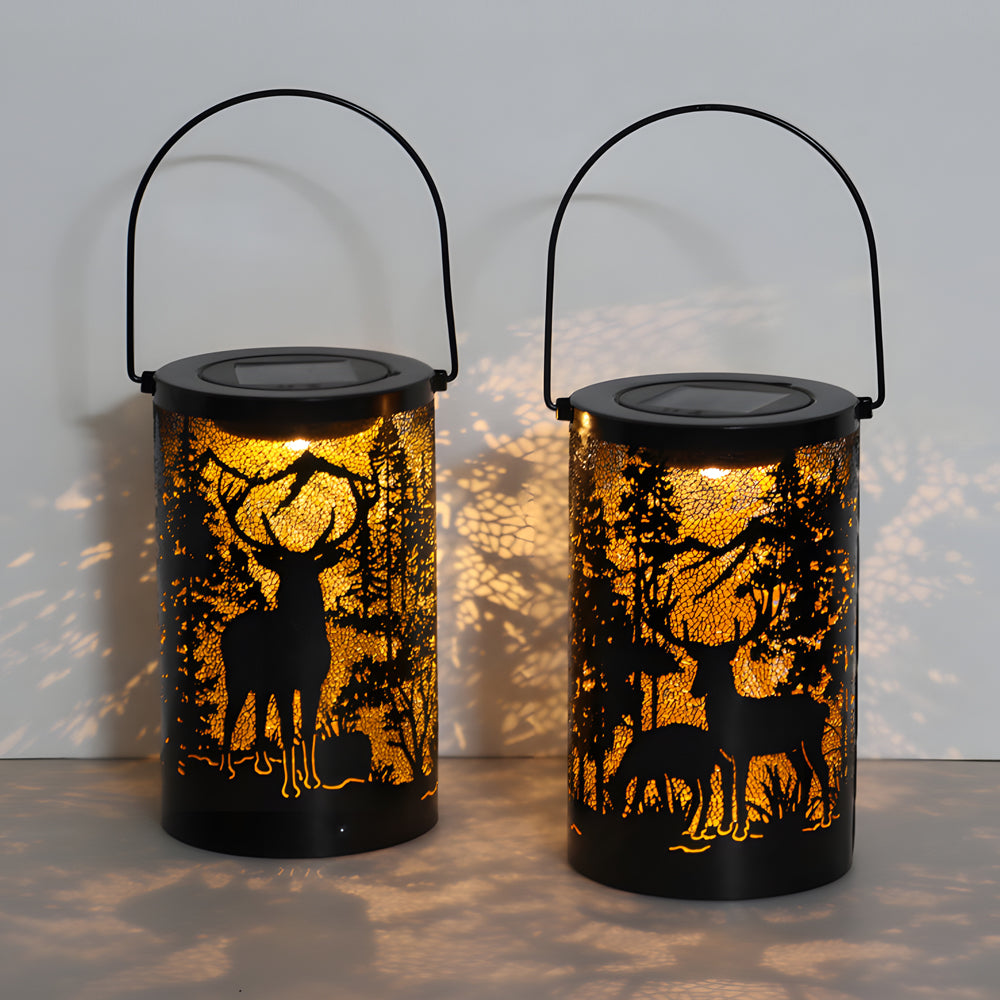 Iron Hollow Deer Silhouette Waterproof LED Modern Hanging Solar Lanterns