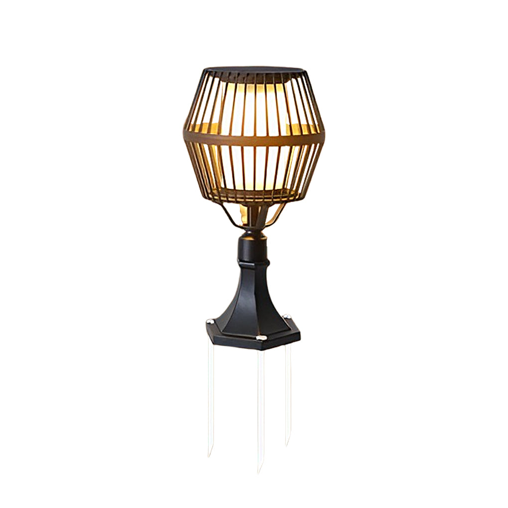 Modern Matte Black Solar Caged Lanterns