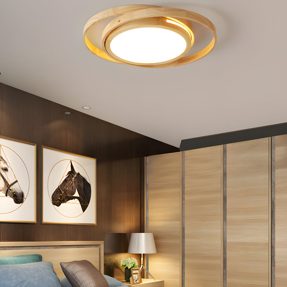 Wooden Oval Rings Round LED Flush Mount Lighting Round Acrylic Ceiling Light Bedroom Ceiling Lamp - Dazuma