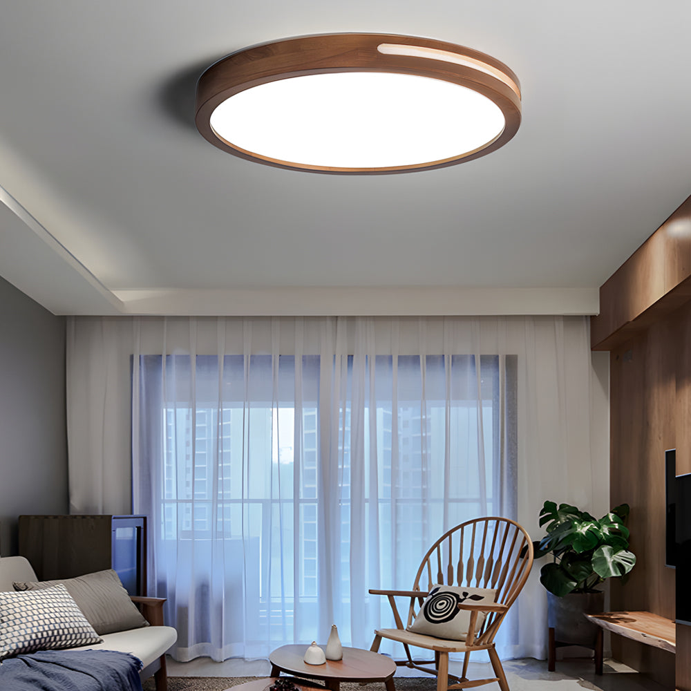Round Wood 3 Step Dimming Dimmable with Remote Retro Ceiling Lights Fixture - Dazuma