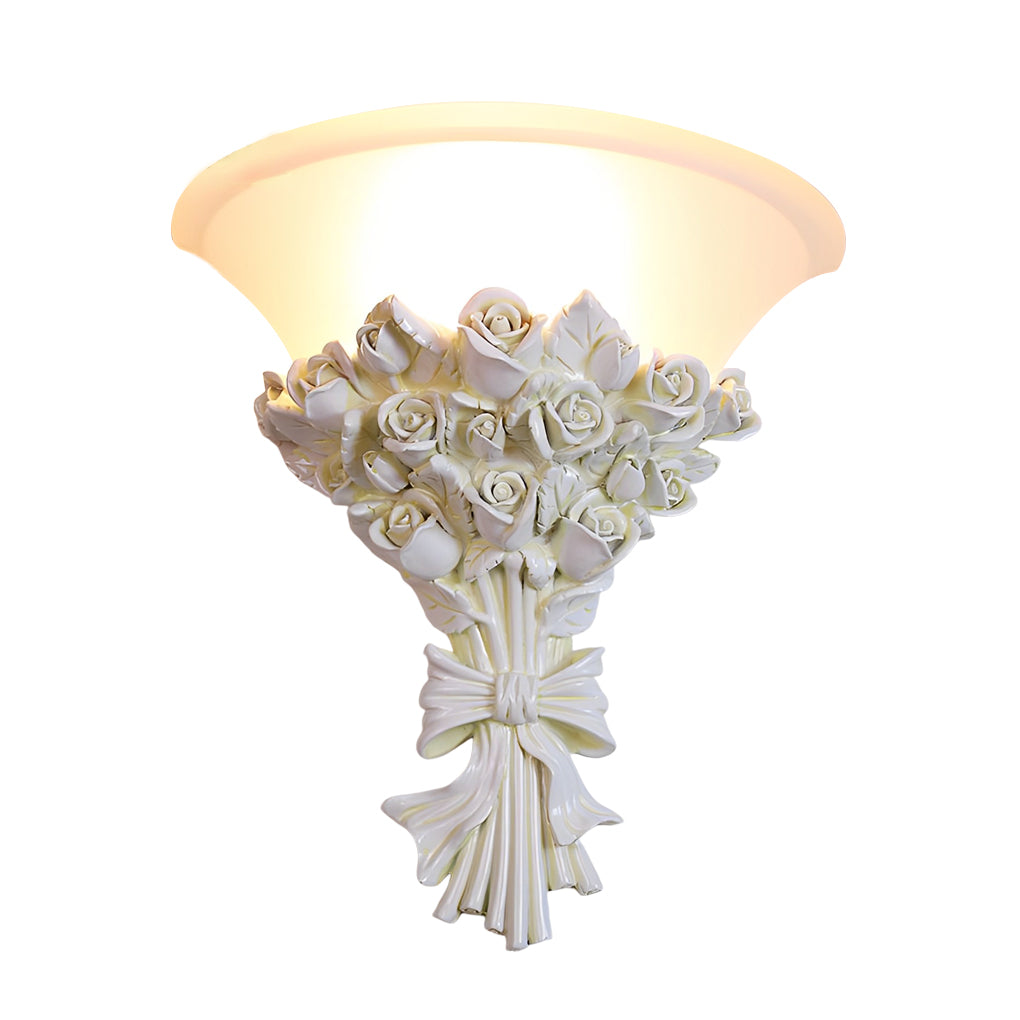 Retro Resin Roses Bouquet Glass European-Style Wall Lamp Wall Light Fixture