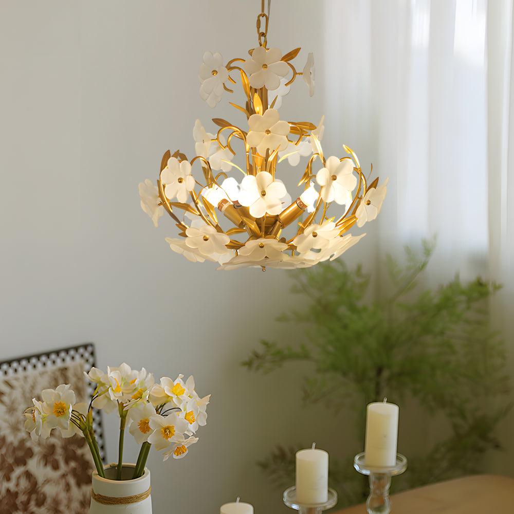 French Style 4-Light Glass Flower Bouquet Chandelier