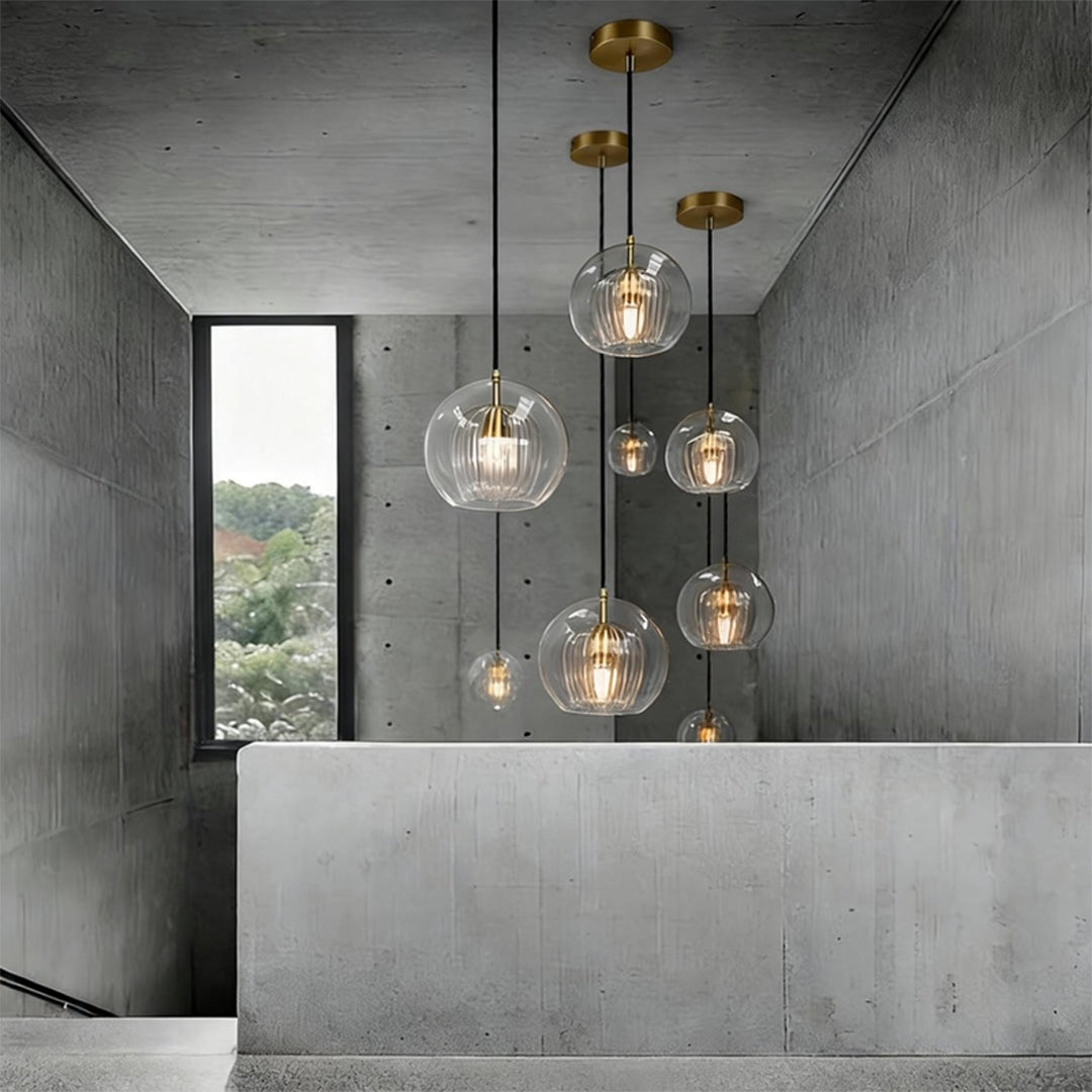 Creative Double Layer Glass Lampshade Electroplated Brass Chandelier