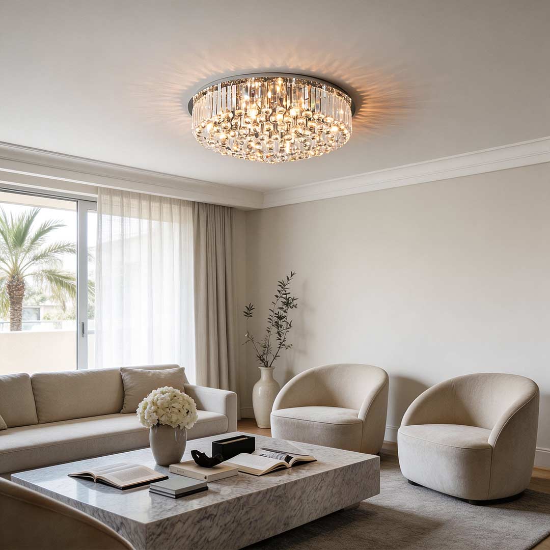 Round Crystal Flush Mount Light Luxury Modern Ceiling Light