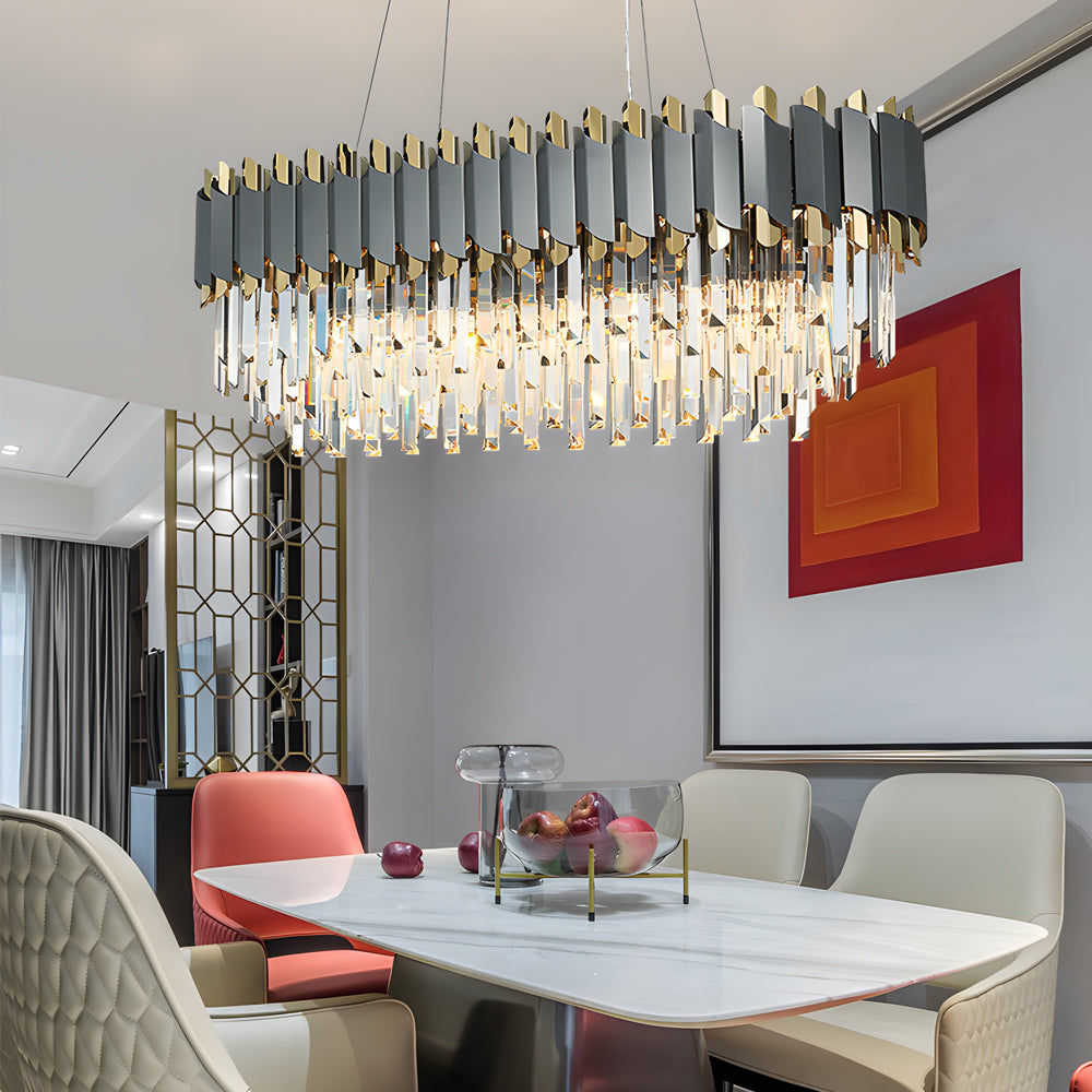 Long Crystal LED 3 Step Dimming Luxury Post-Modern Dining Room Chandeliers