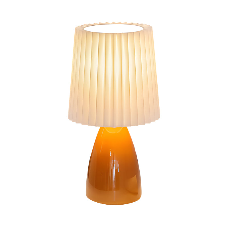 12'' Pleated Fabrics Glass Base USB Dimmable 1-Light Table Lamp