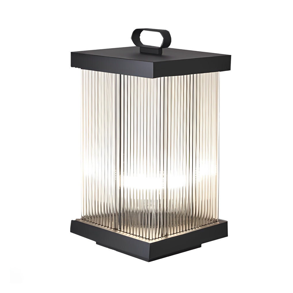 Portable Solar Lantern in Square Rippled Glass Design with Waterproof Black Finish
