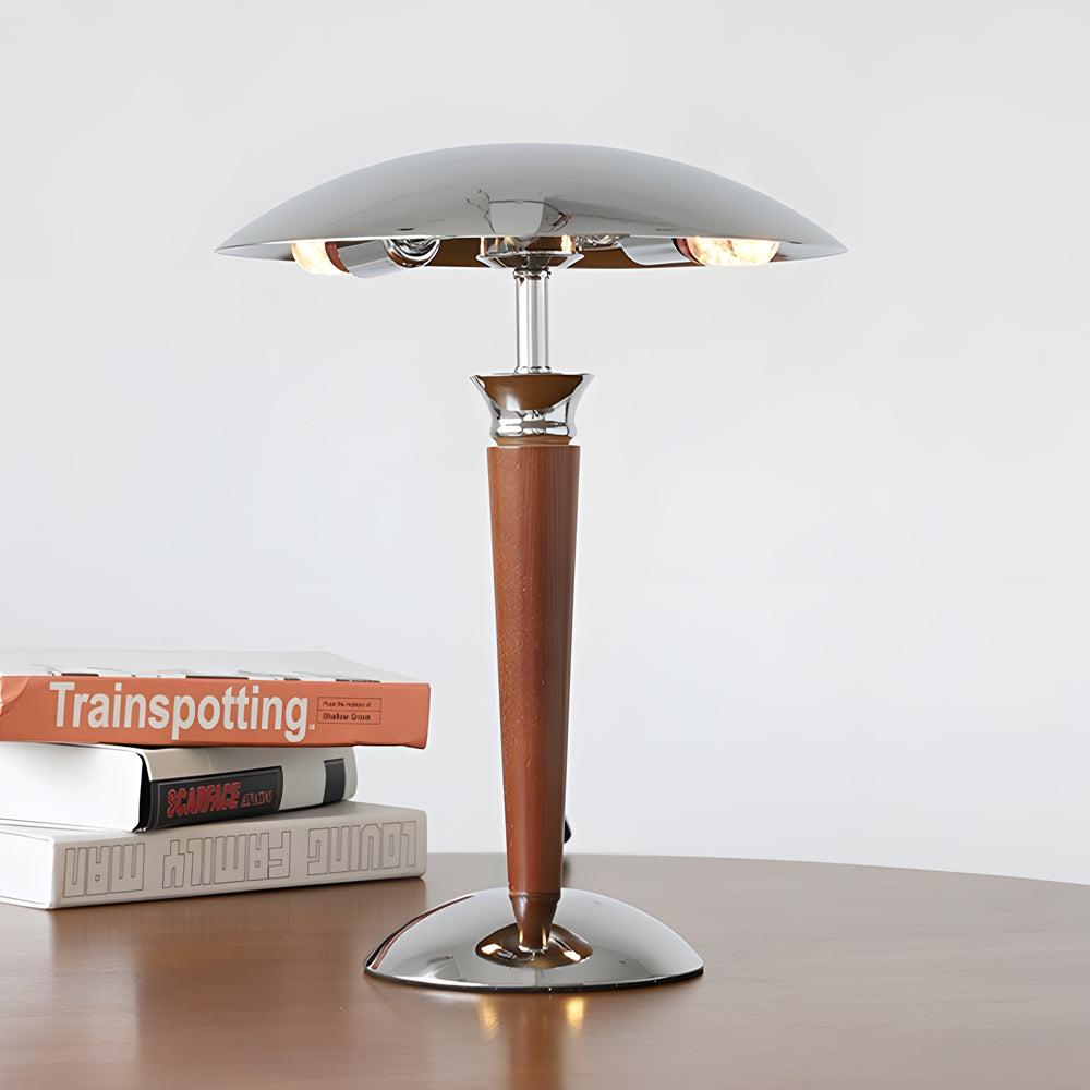 Mushroom Iron Wood 3 Step Dimming Wabi-Sabi Nordic Bedside Table Lamp - Dazuma